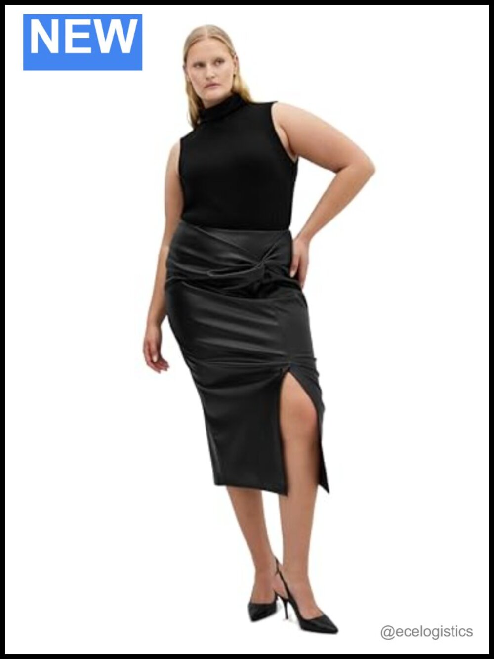 Plus Size High Rise Faux Leather Midi Skirt